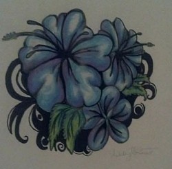 Blue flowers. Done in prisma colored pencil & black ink