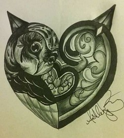 Owl heart. Done in black ink & graphite.