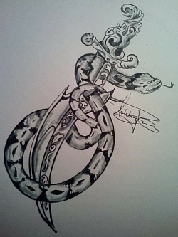 Snake & dagger. Done in black ink and graphite.