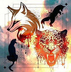Fox & jaguar silhouetted