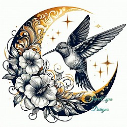 Hummingbird & Moon memorial tattoo 3/3